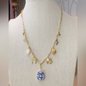 Sweetheart 🎀 painted ceramic charms necklace on 18kt gold plated 18.5 chain